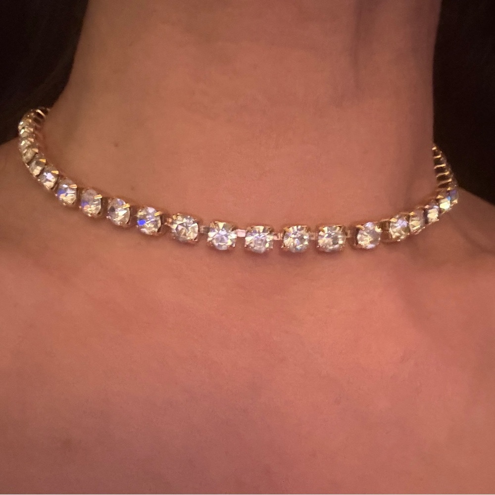 VINTAGE TRIFARI TM stamped Gold Tennis Necklace with Sparkling Stones